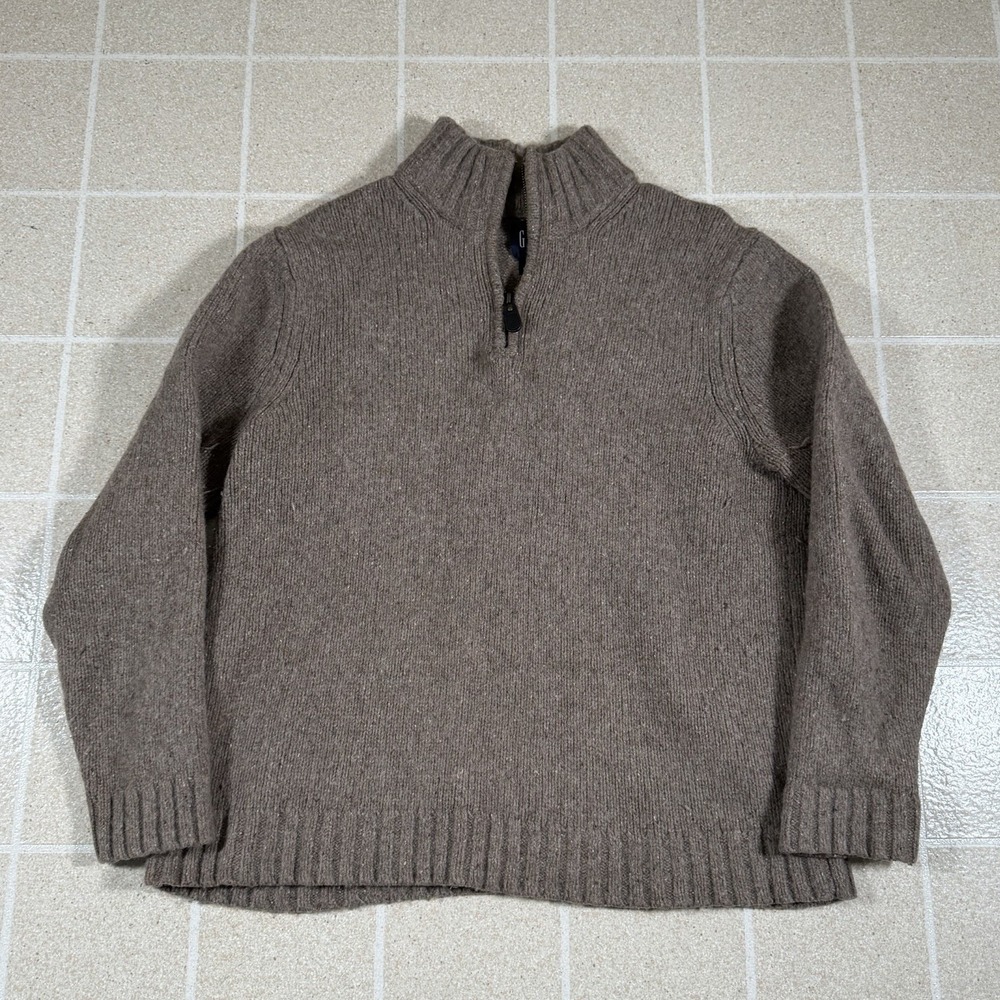 VTG Gap Lambswool Blend Quarter 1/4 Zip Sweater Brown Mock Neck Sz L